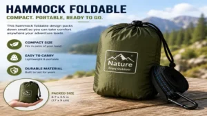 Hammock foldable packed into a compact carrying bag for easy transport
