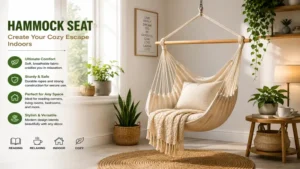 hammock seat creating a relaxing reading corner in a bright and modern indoor living room