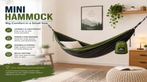 Mini hammock set up indoors as a compact and cozy relaxation space
