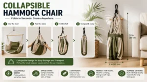 Collapsible hammock chair with a compact folding design for easy storage