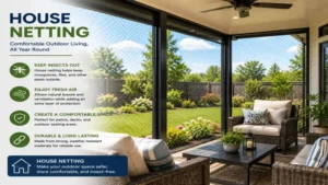 house netting used around a patio to create a comfortable and protected outdoor space