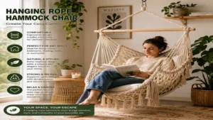 hanging rope hammock chair creating a cozy reading corner in a bright modern living room