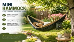 Mini hammock hanging in a beautiful garden for outdoor relaxation
