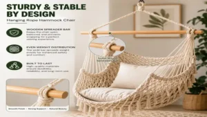 hanging rope hammock chair featuring a durable solid wooden spreader bar for added stability