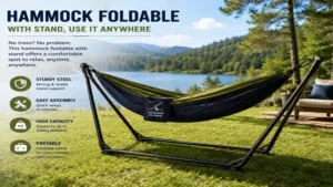 Hammock foldable with a sturdy portable stand for use anywhere