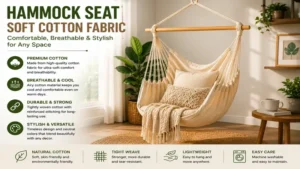 Soft cotton hammock seat offering breathable comfort and stylish design for indoor or outdoor spaces