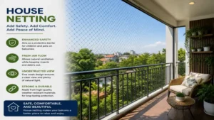house netting installed on a balcony for added protection, airflow, and comfort
