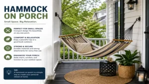 small hammock on porch maximizing comfort while fitting perfectly into a compact outdoor space.