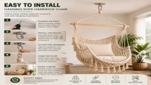 Easy installation guide for a hanging rope hammock chair with secure ceiling mounting hardware