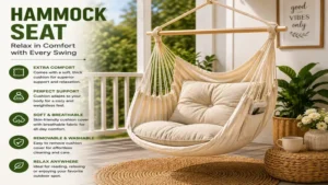 Comfortable hammock seat with a supportive cushion for relaxing, reading, or enjoying fresh air