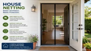 house netting covering a doorway to improve airflow while helping block insects
