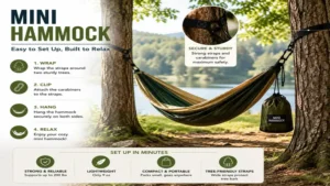 Mini hammock securely attached between two sturdy trees