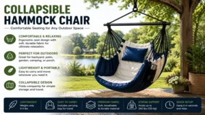 Collapsible hammock chair creating a comfortable outdoor seating area