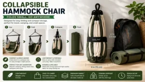 Collapsible hammock chair folded compactly for convenient storage and travel